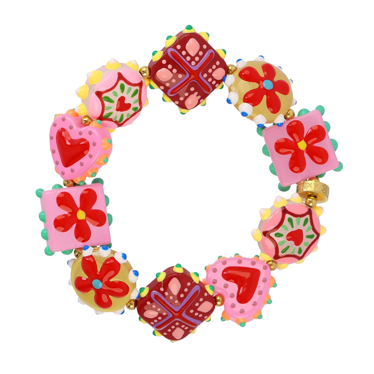 Pulsera Elástica Trencadis Mosaic Floral en Dorado, bisutería de acero de la colección Tide — Tiendas Via Vai Estepona