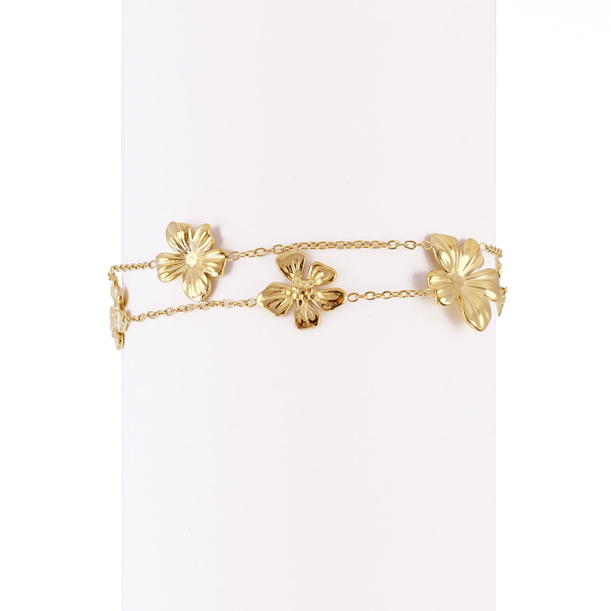 Pulsera Essentials Flores Doble Cadena en Dorado, bisutería de acero de la colección Essentials — Tiendas Via Vai Estepona