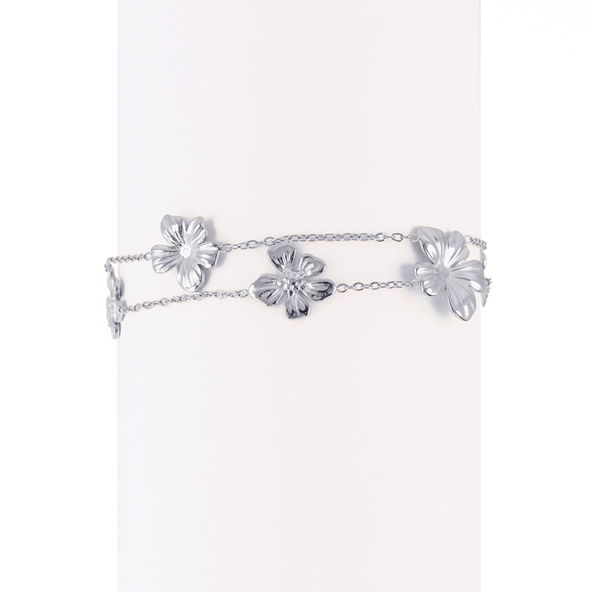 Pulsera Essentials Flores Doble Cadena en Plateado, bisutería de acero de la colección Essentials — Tiendas Via Vai Estepona