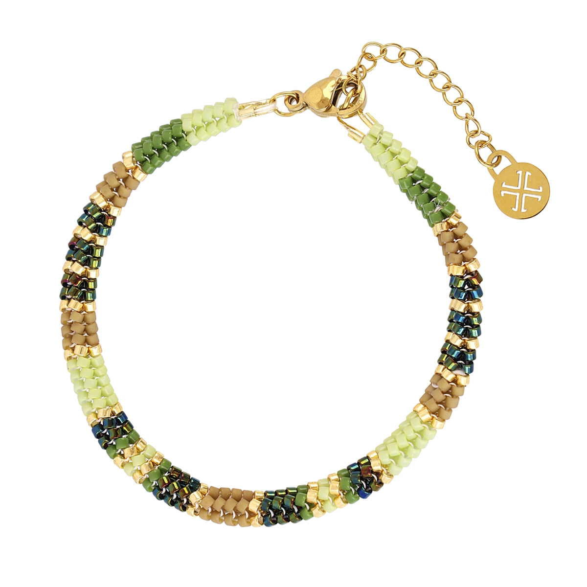 Pulsera Extensible Miyuki Geométrica Multicolor en Verde, bisutería de acero de la colección Sand Dust — Tiendas Via Vai Estepona
