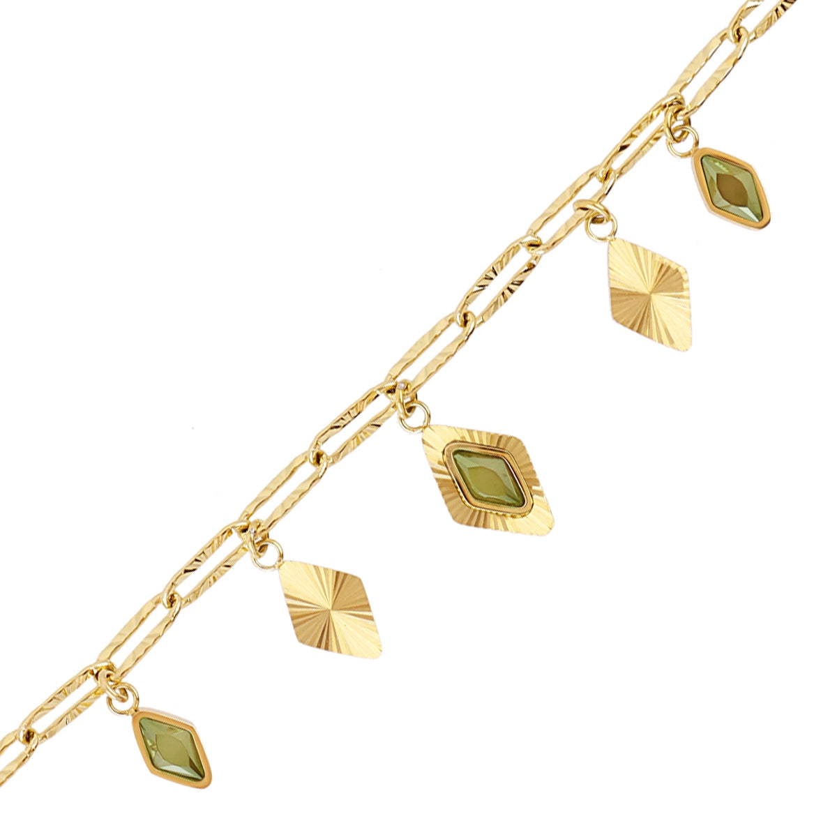 Pulsera Prisma Cadena Rombo en Verde, bisutería de acero de la colección Sunflowers — Tiendas Via Vai Estepona