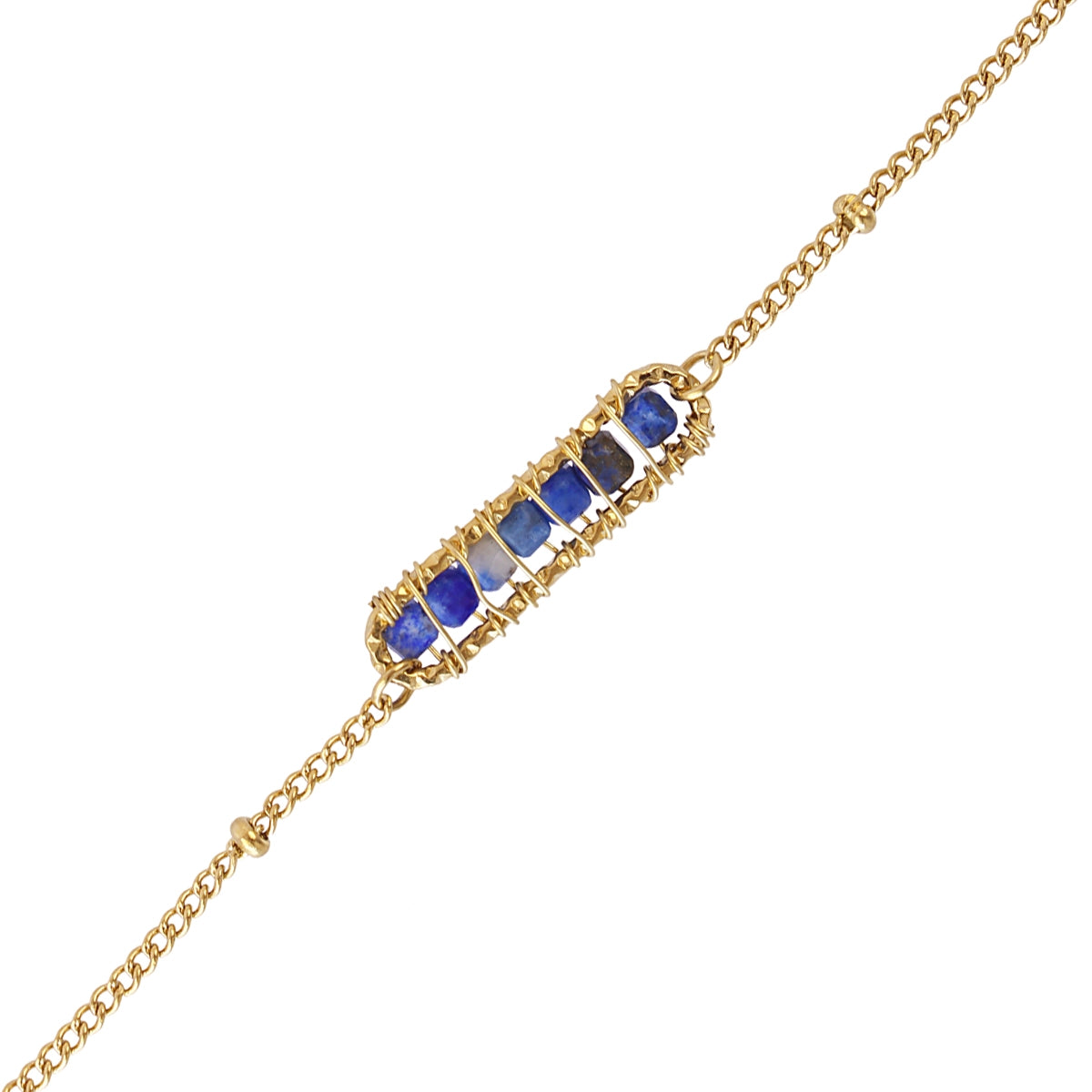 Pulsera Spirit Cadena Fina Cuentas de Cristales en Azul, bisutería de acero de la colección Sand Dust — Tiendas Via Vai Estepona