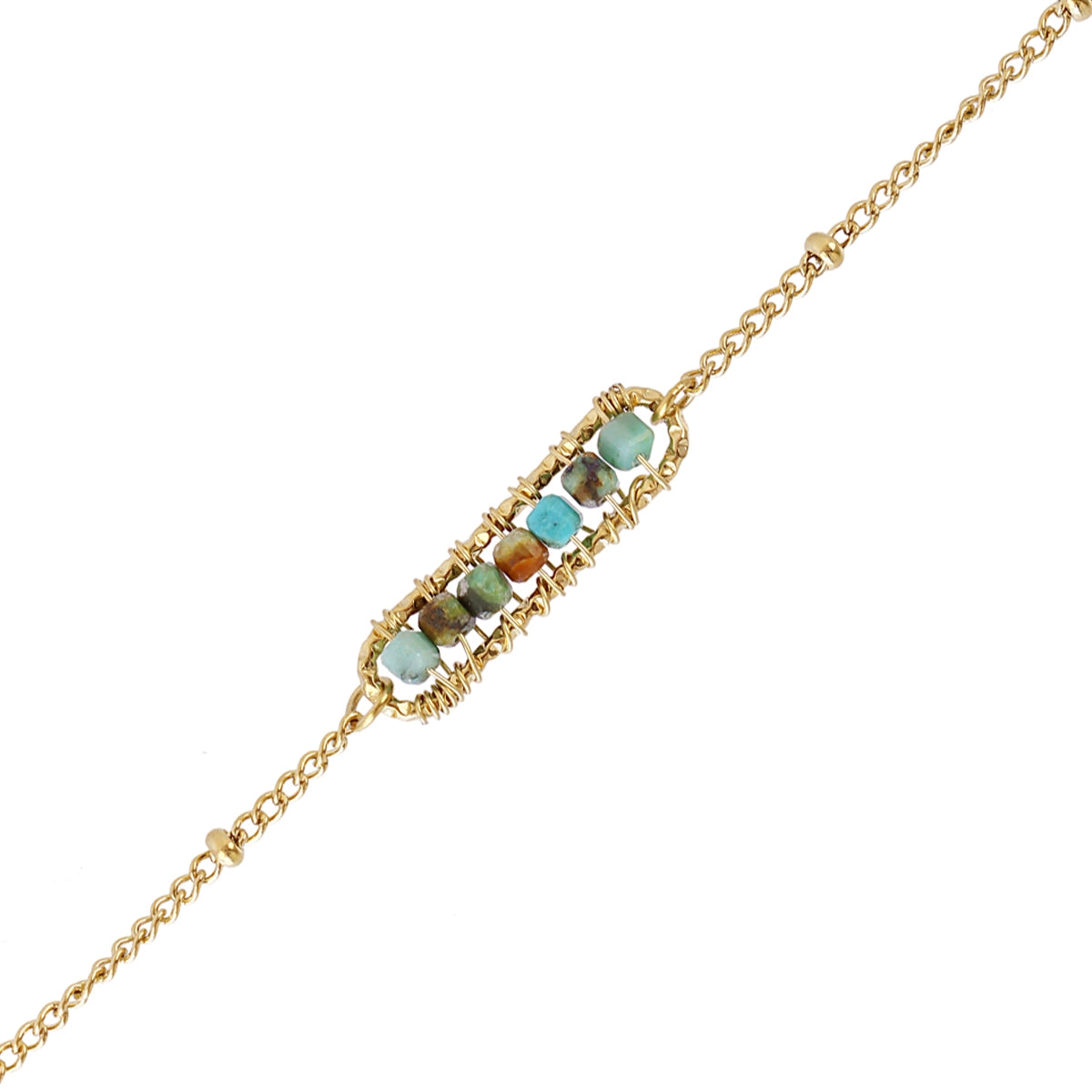 Pulsera Spirit Cadena Fina Cuentas de Cristales en Turquesa, bisutería de acero de la colección Sand Dust — Tiendas Via Vai Estepona