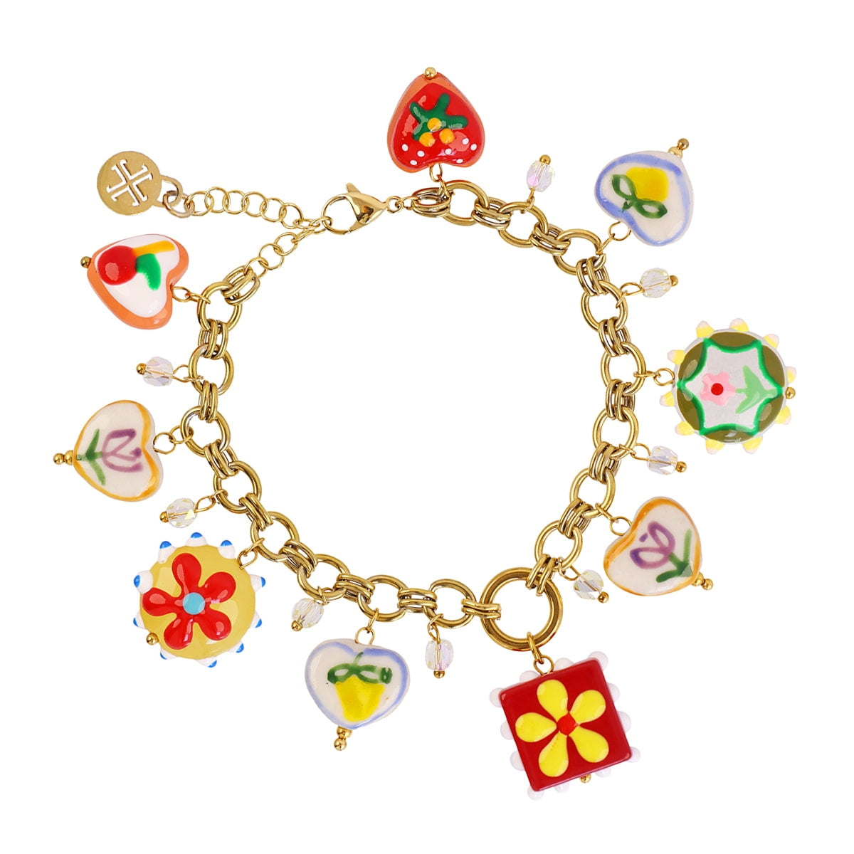 Pulsera Trencadis Cadena Charms Florales en Dorado, bisutería de acero de la colección Tide — Tiendas Via Vai Estepona