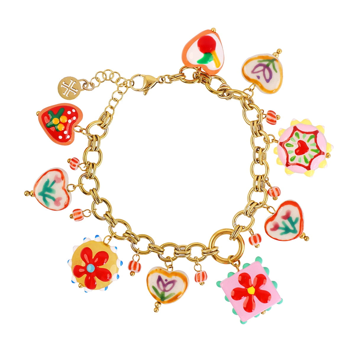 Pulsera Trencadis Cadena Charms Multicolor en Dorado, bisutería de acero de la colección Tide — Tiendas Via Vai Estepona