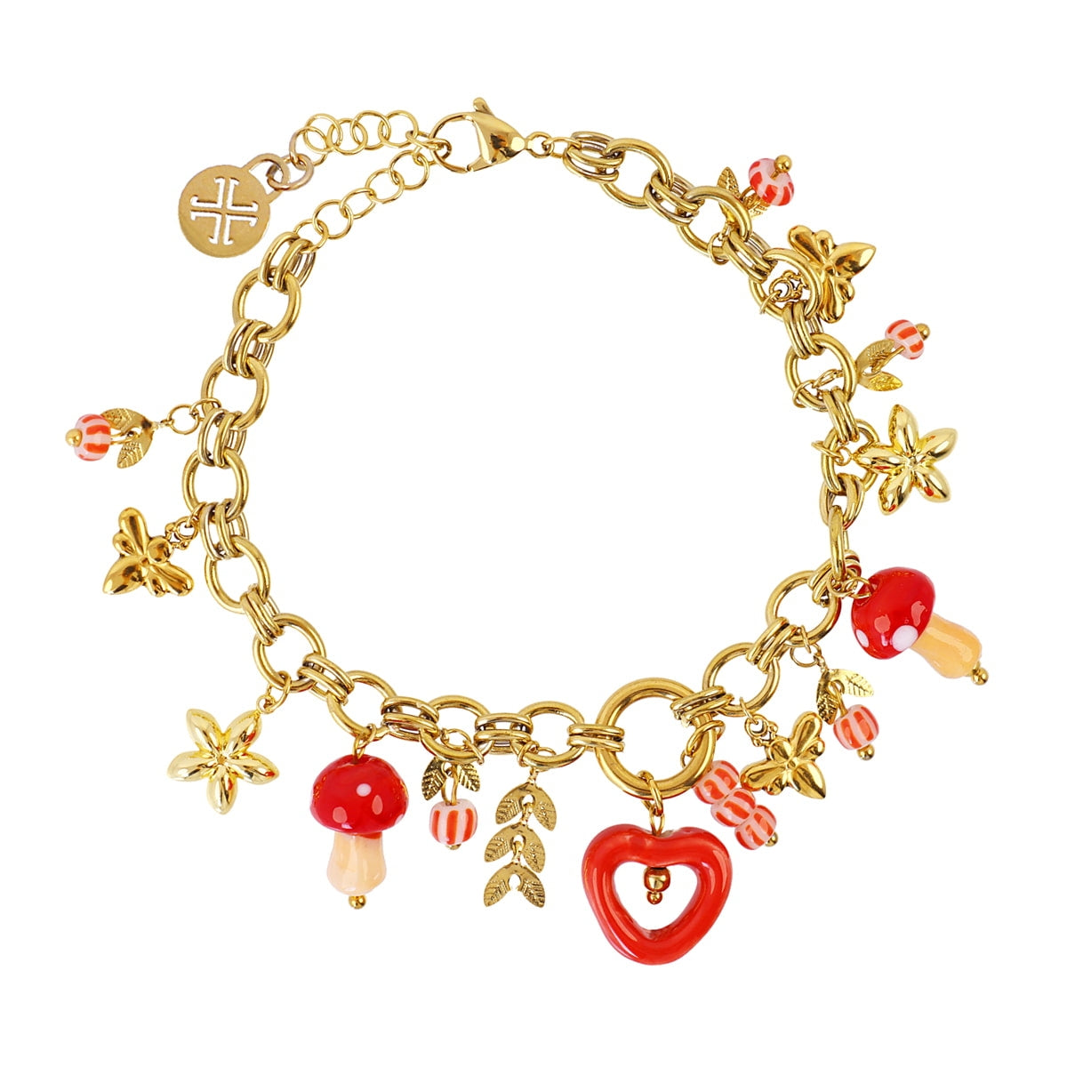 Pulsera Trencadis Cadena Charms Rojos en Dorado, bisutería de acero de la colección Tide — Tiendas Via Vai Estepona