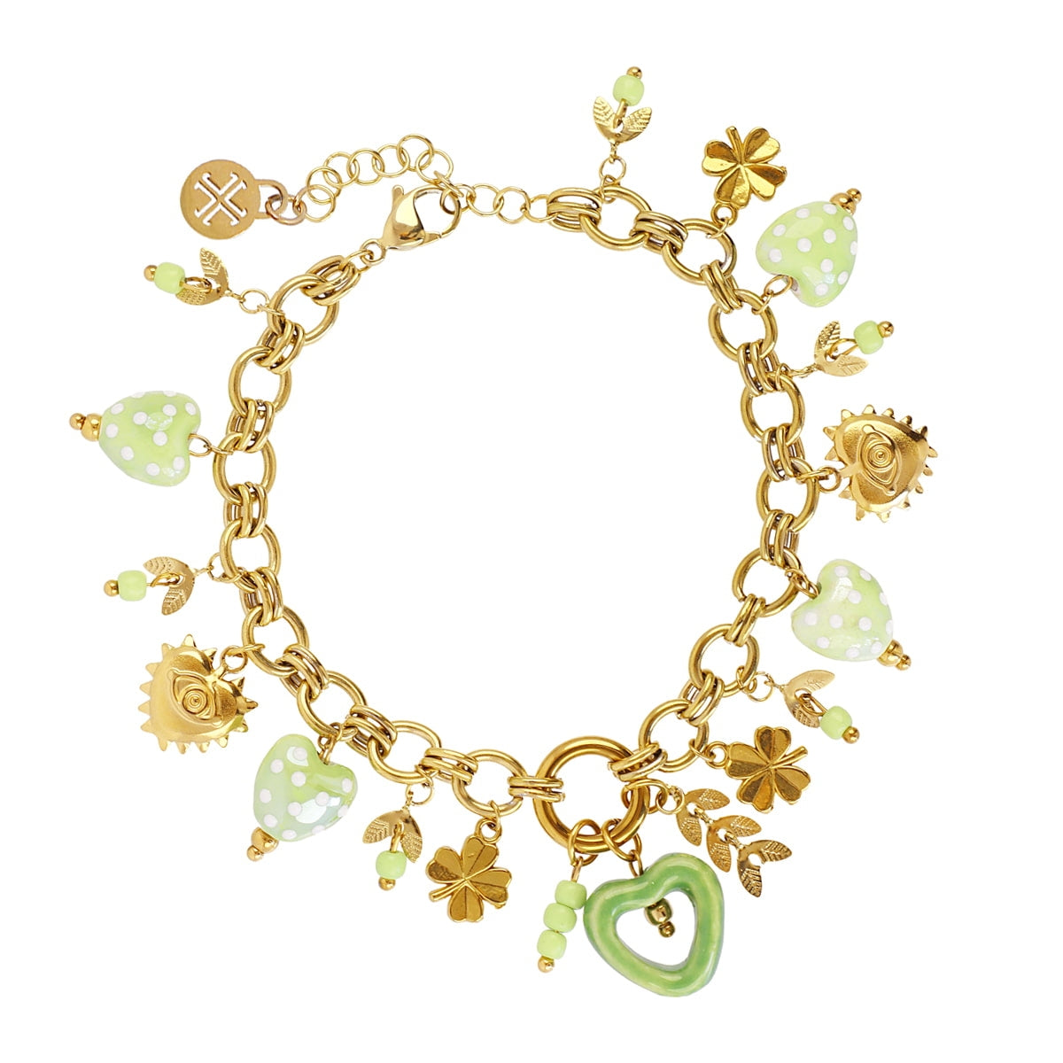 Pulsera Trencadis Cadena Charms Verdes en Dorado, bisutería de acero de la colección Tide — Tiendas Via Vai Estepona