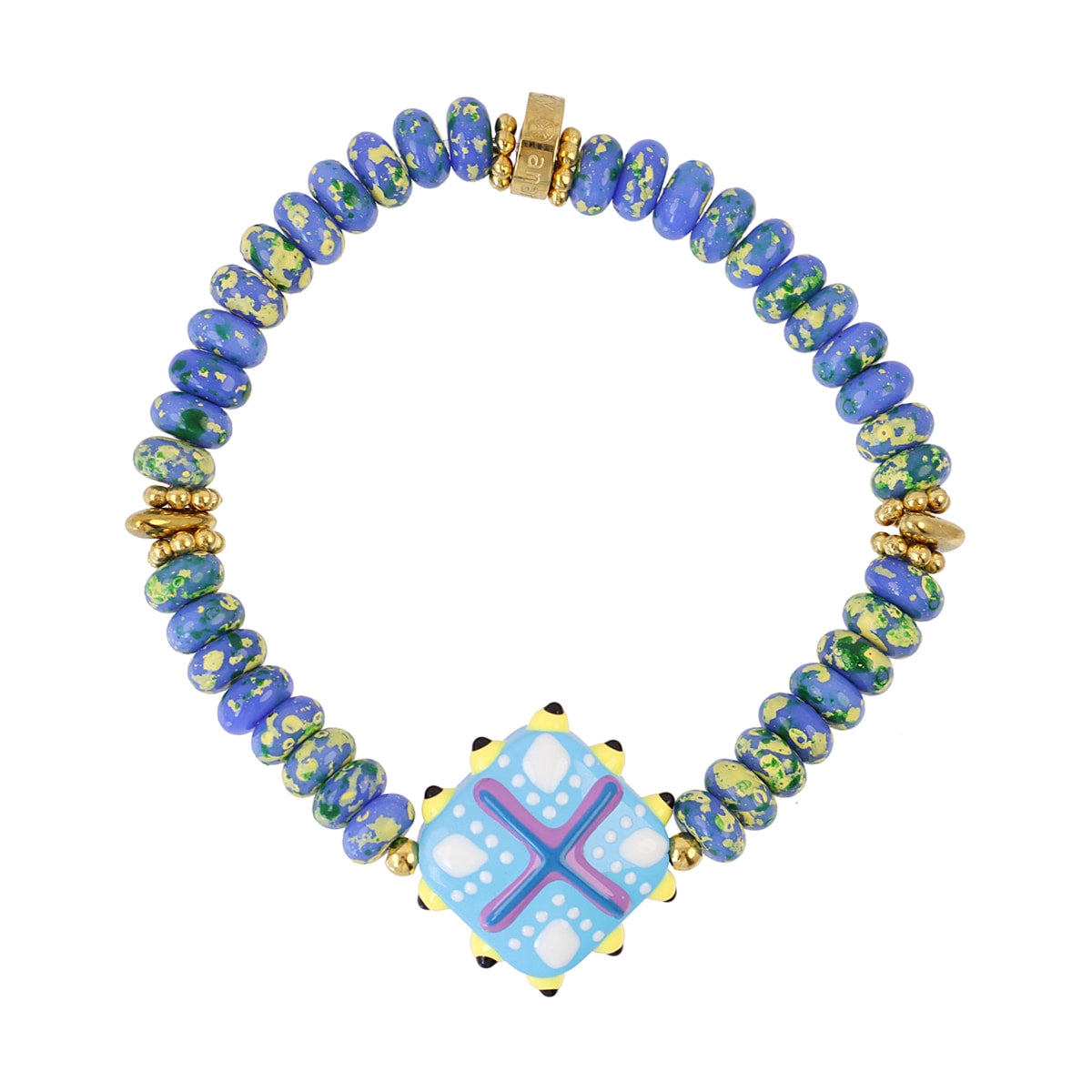 Pulsera Trencadis Mosaic Azul en Dorado, bisutería de acero de la colección Tide — Tiendas Via Vai Estepona
