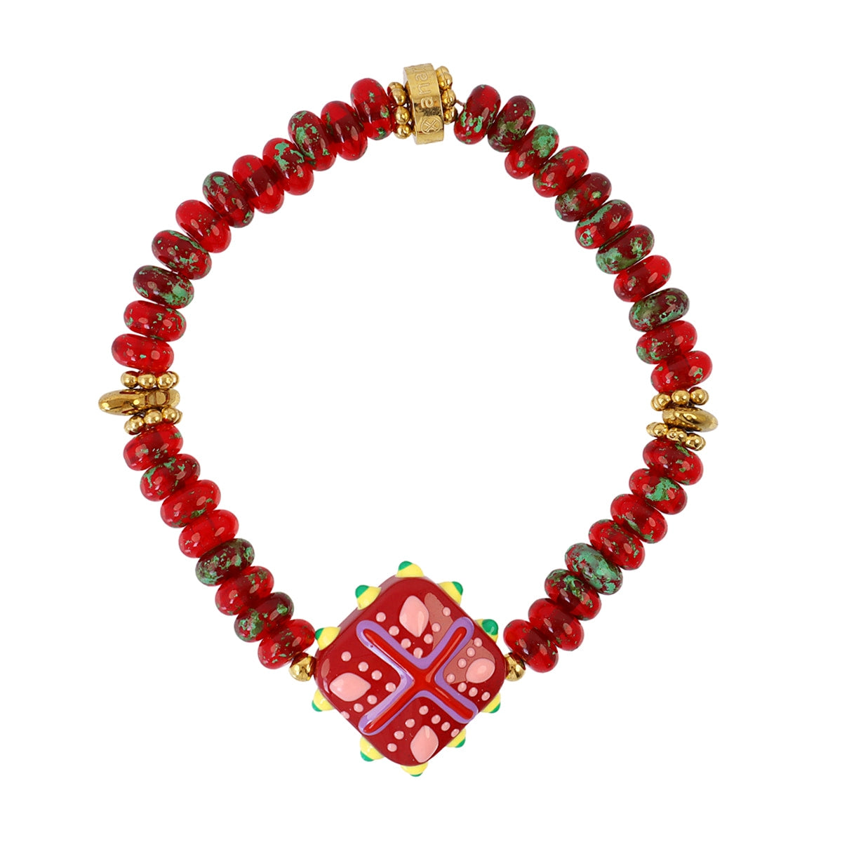 Pulsera Trencadis Mosaic Roja en Dorado, bisutería de acero de la colección Tide — Tiendas Via Vai Estepona