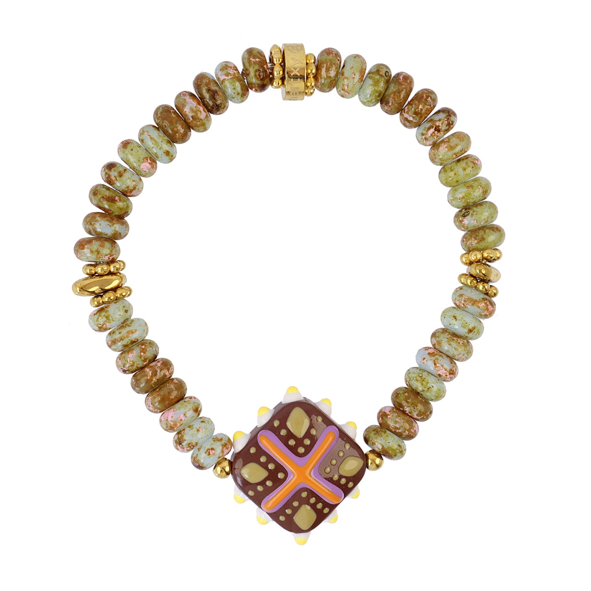 Pulsera Trencadis Mosaic Verde Agua en Dorado, bisutería de acero de la colección Tide — Tiendas Via Vai Estepona