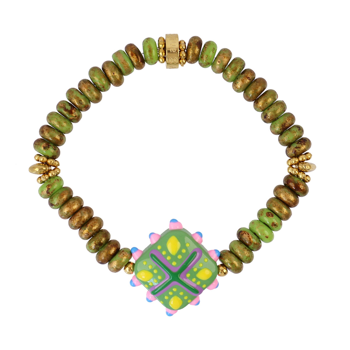 Pulsera Trencadis Mosaic Verde Lima en Dorado, bisutería de acero de la colección Tide — Tiendas Via Vai Estepona