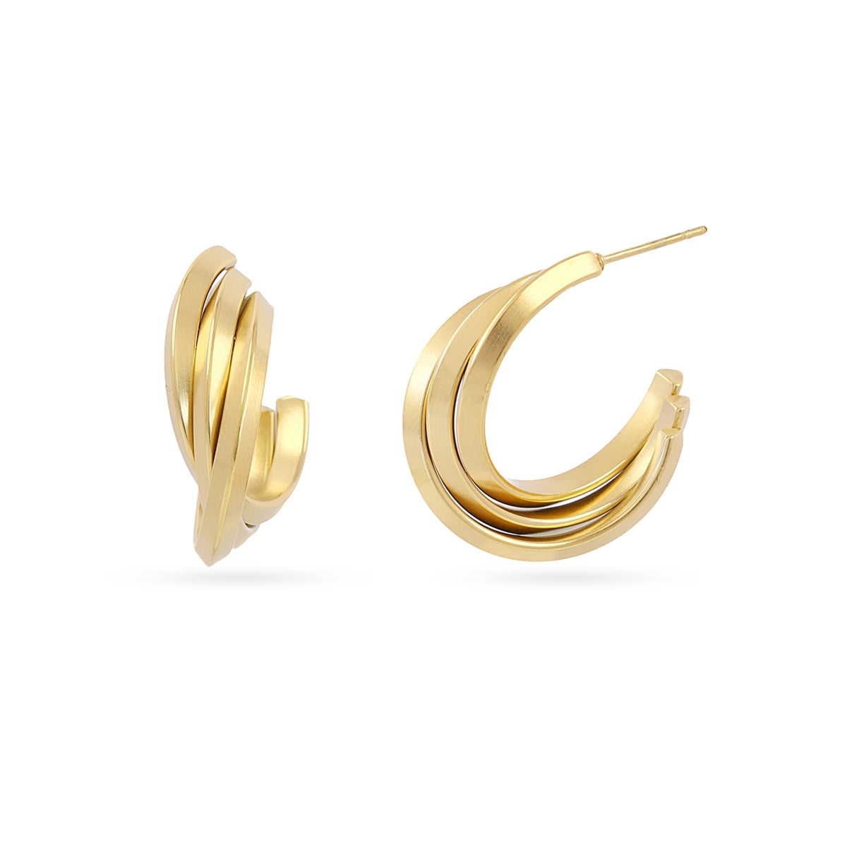 Aros Semi Aros Essentials Diseño Movimiento en Dorado, bisutería de acero de la colección Essentials — Tiendas Via Vai Estepona