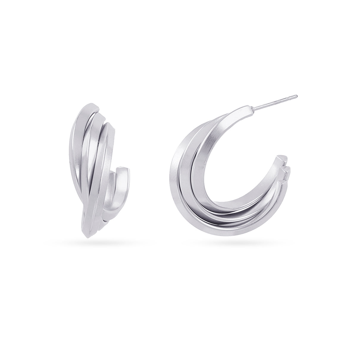 Aros Semi Aros Essentials Diseño Movimiento en Plateado, bisutería de acero de la colección Essentials — Tiendas Via Vai Estepona