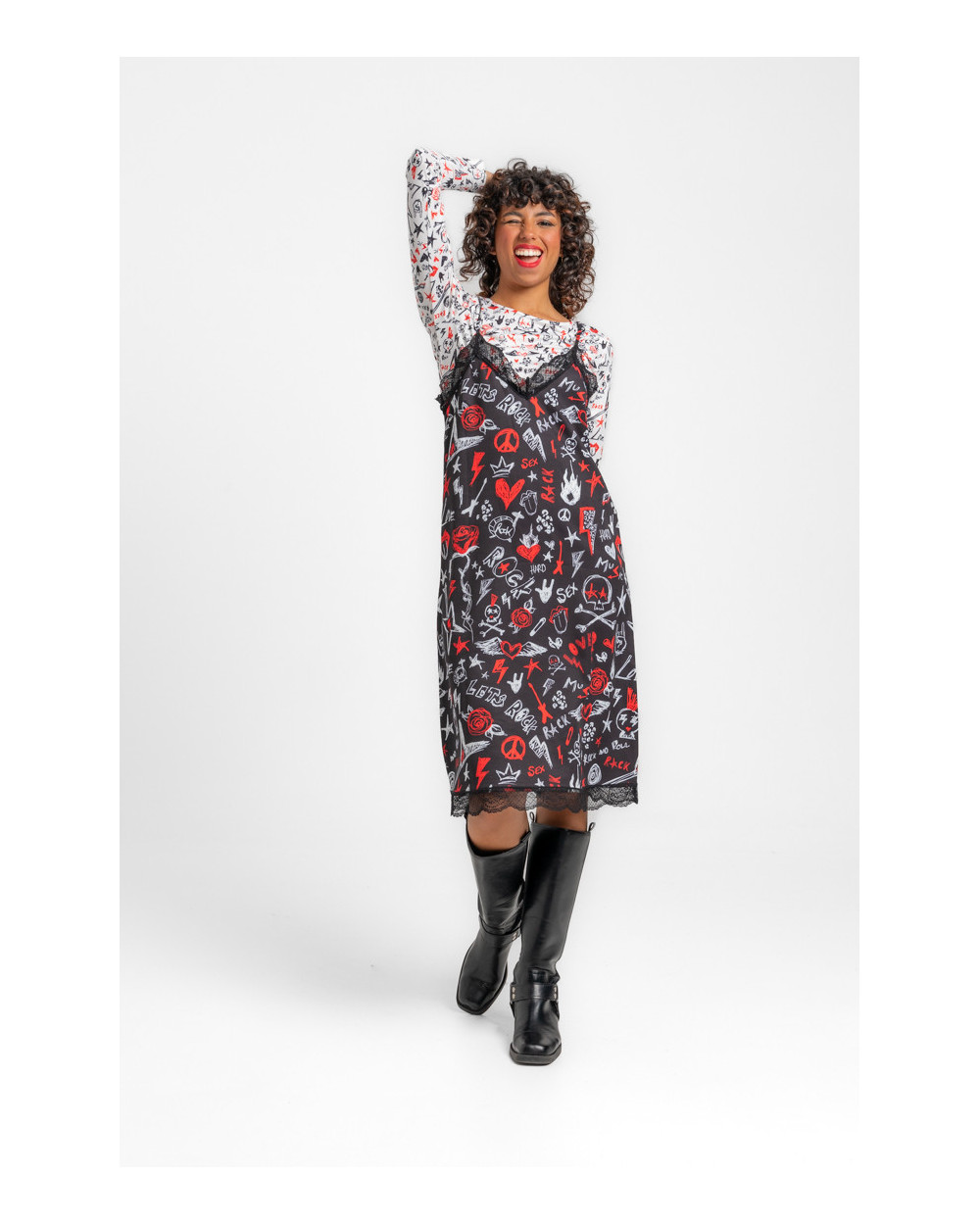 Vestido lencero con encaje - ROCK AND ROLL