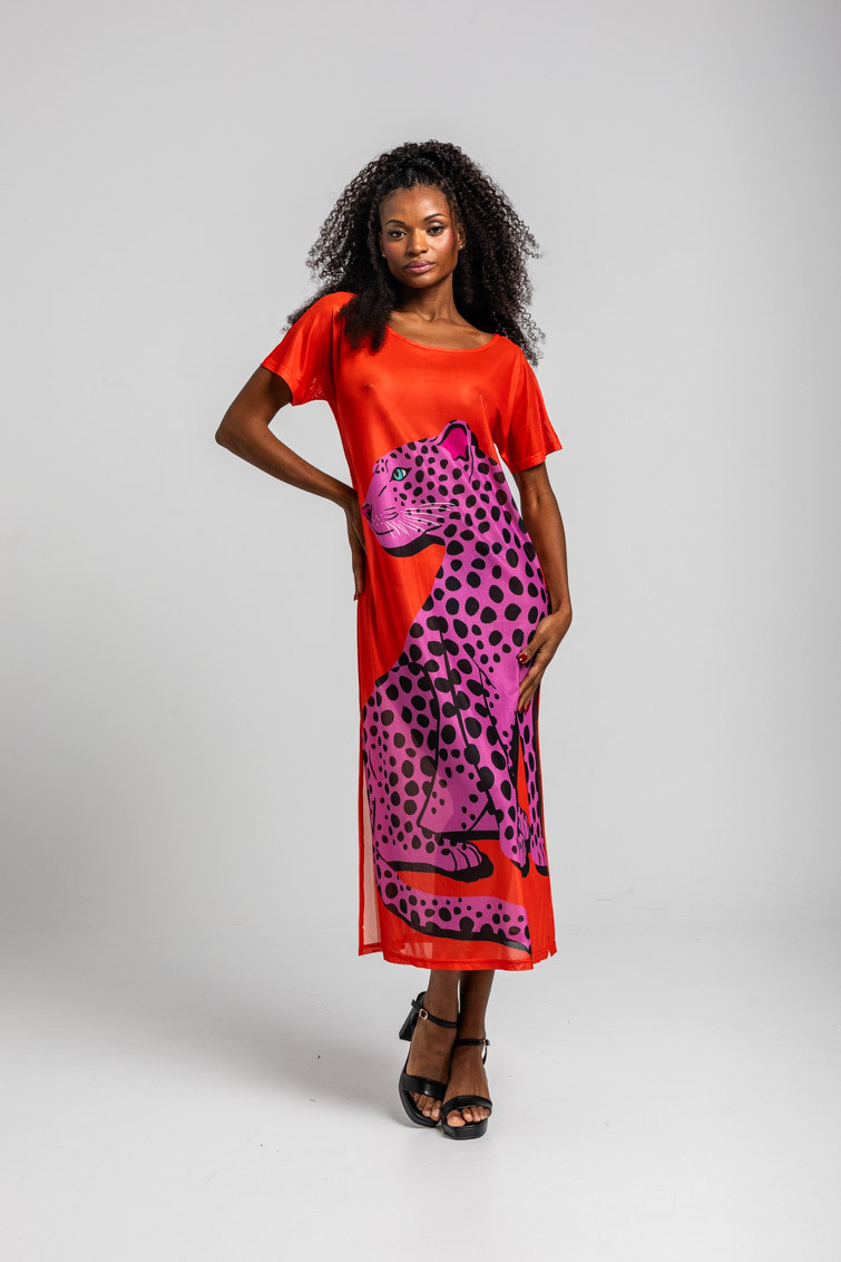 Vestido tul camiseta largo naranja y pantera - Pink Panther Lolina